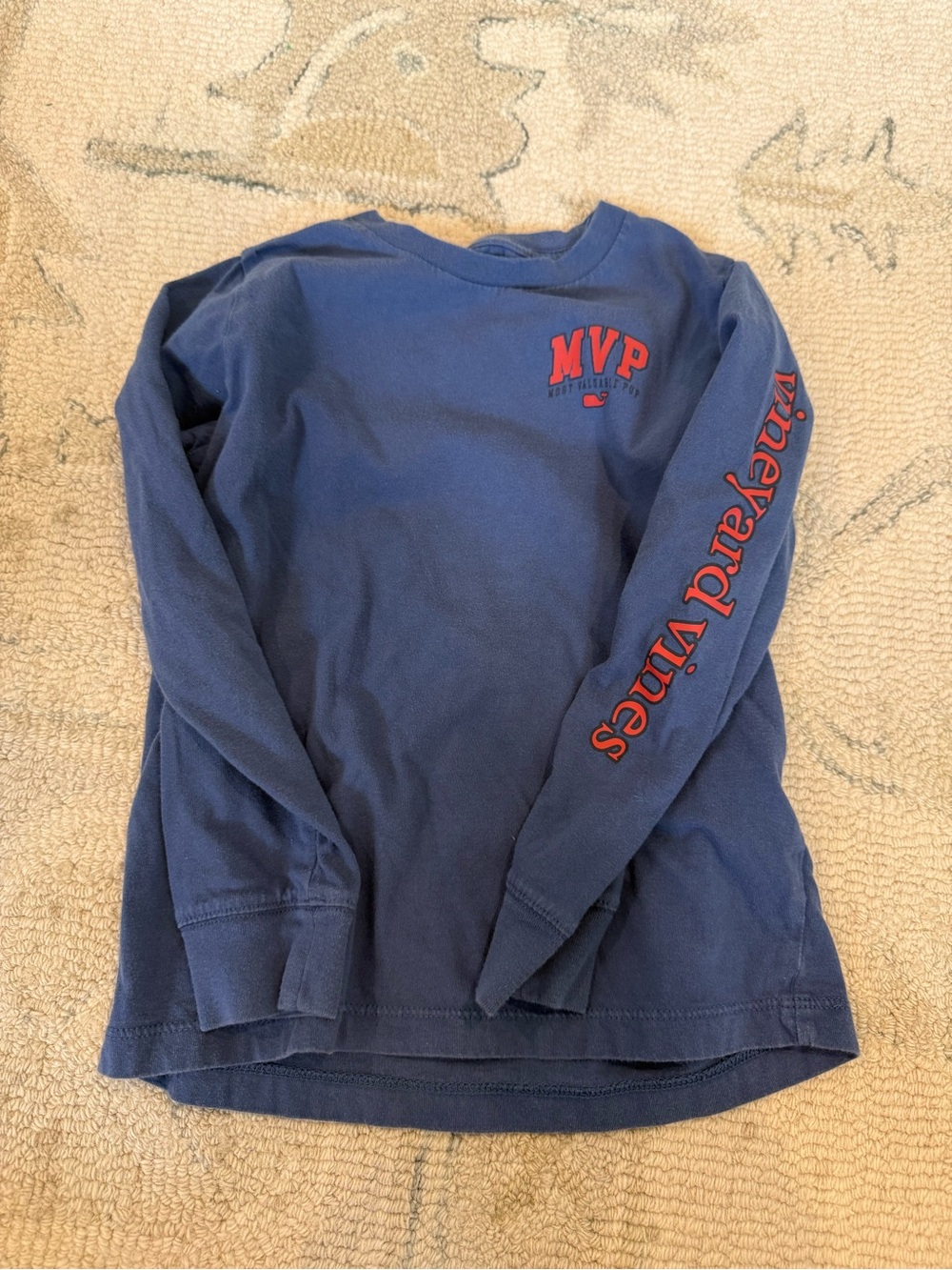 Vineyard Vines Navy Long-Sleeve Tee with Red MVP and Sleeve Logo